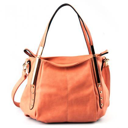 Pink Tangerine Leather Handbag. Pink Hobo. Pink..