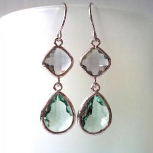 Charcoal And Erinite Crystal Earrings. Green And..