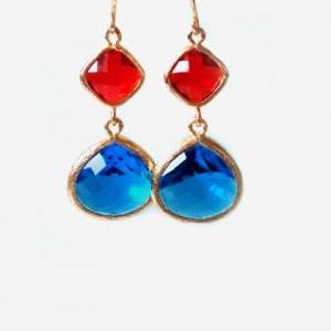 Cobalt Blue And Red Dangles. Red And Blue..