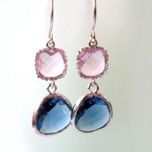 Pink And Montana Blue Crystal Earrings. Pink And..