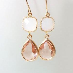 Peach And White Crystal Earrings. Peach And White..