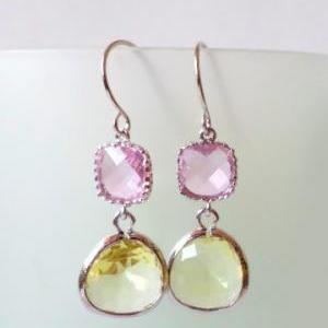 Pink and Lemon Crystal Earrings. Pi..