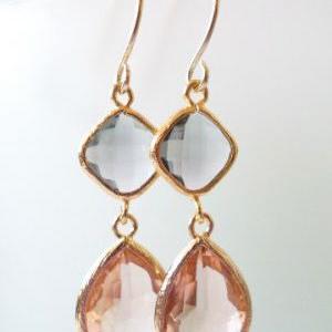 Peach And Charcoal Crystal Earrings. Peach And..