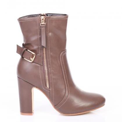 Brown Leather Boots. Taupe Leather ..