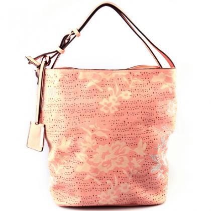 Coral Leather Handbag. Strawberry Ice Beige..