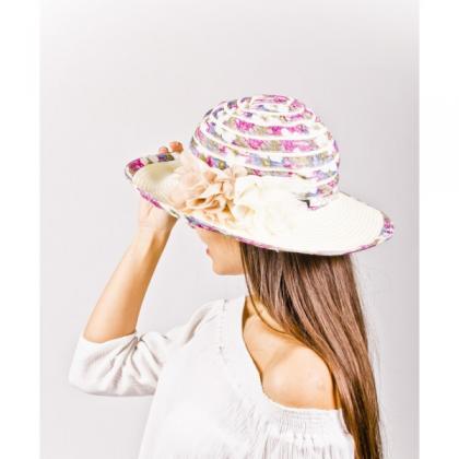 Flower White Straw Summer Lady Hat