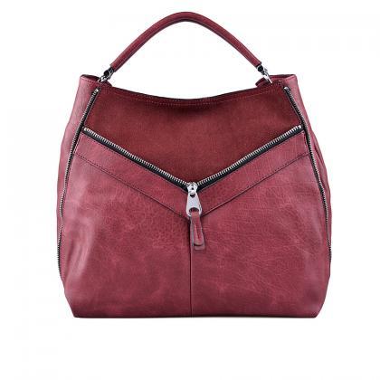 Leather Hanbag. Dark Red Handbag. Bordeaux..