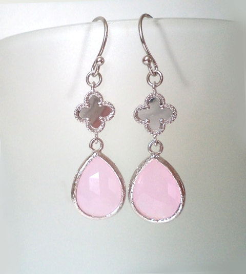 Pink Clover Chandeliers. Pink Dangles. Pink Crystal Earrings. Pale Pink Crystal Chandeliers. Ballerina Pink. Bridal, Bridesmaids