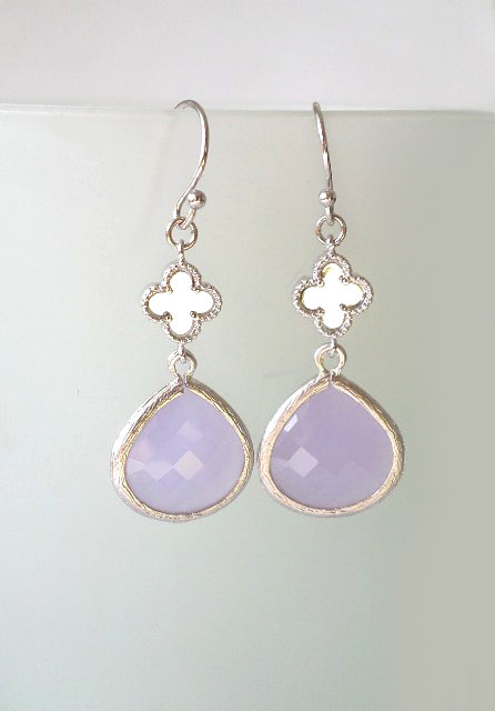 Clover Chandeliers With Lilac Crystals. Clover Dangles. Lavender Crystal Earrings. Lilac Crystal Chandeliers. Lavender. Bridal, Bridesmaids