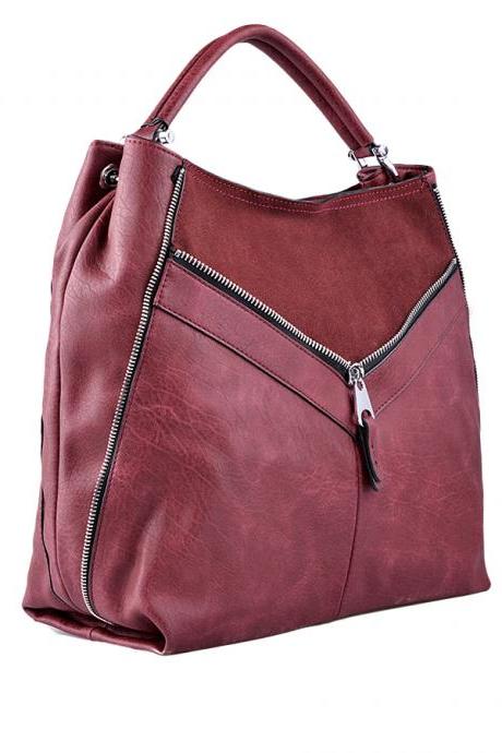 Leather Tote Bag with Zip Detailing